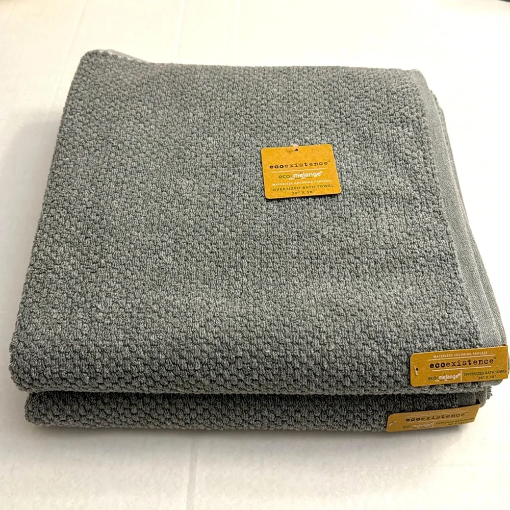 2pc ECOEXISTENCE Eco-Melange Oversized Bath Towel Set - Charcoal - 30” x…